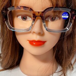 1557 Claudia Square Concave 1.5 NEW Blue Reading Glasses Blue Light Filter